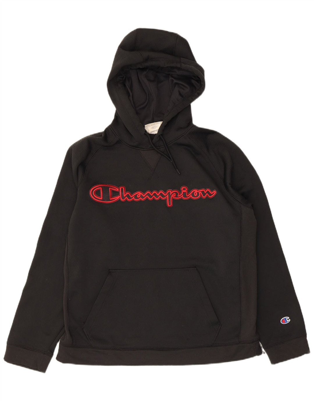 CHAMPION Womens Graphic Hoodie Jumper UK 14 Medium Black Polyester