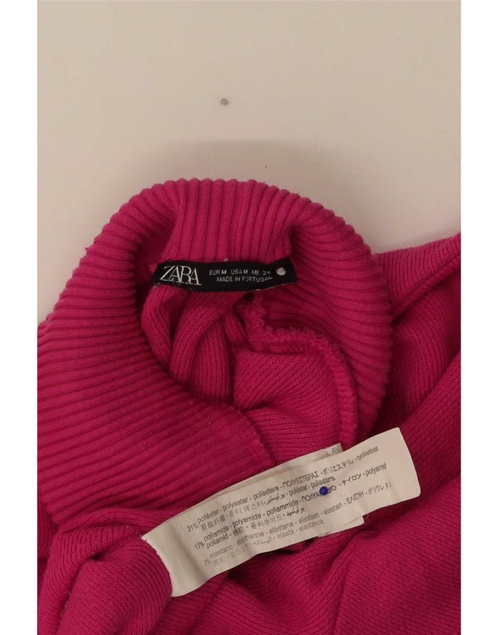 Damski krótki top oversize Zara z długim rękawem, UK 12, średni różowy poliester