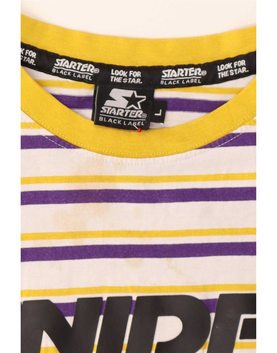 Starter Męski T-shirt z grafiką BLACK LABEL, duży, bawełniany w białe paski