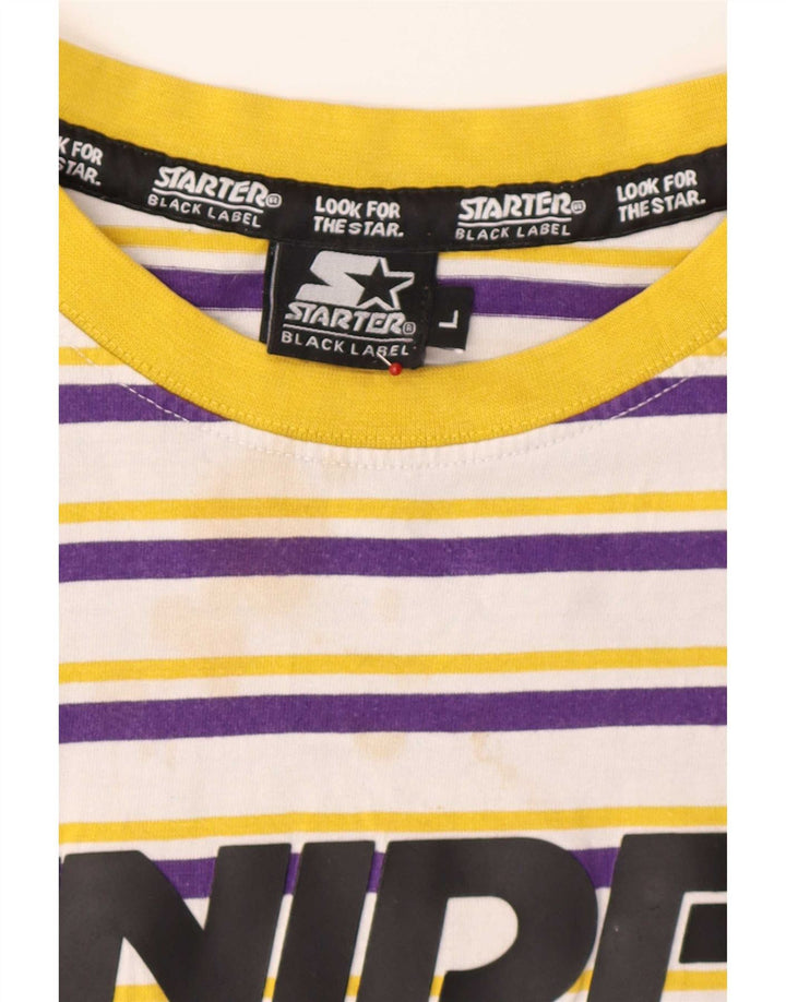 Starter Męski T-shirt z grafiką BLACK LABEL, duży, bawełniany w białe paski