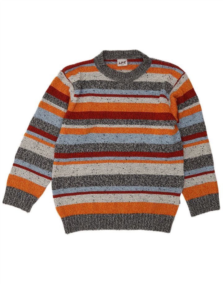 Vintage męski sweter z okrągłym dekoltem, duży, wielobarwny wełniany pasek