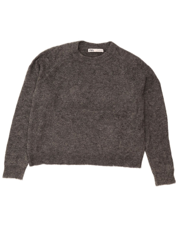 Damski sweter Zara Crop Oversize z okrągłym dekoltem UK 10, mały, szary nylon