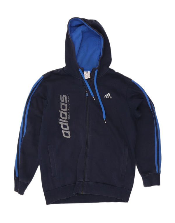 Męski sweter Adidas z grafiką i zamkiem błyskawicznym, duży, granatowy, bawełniany