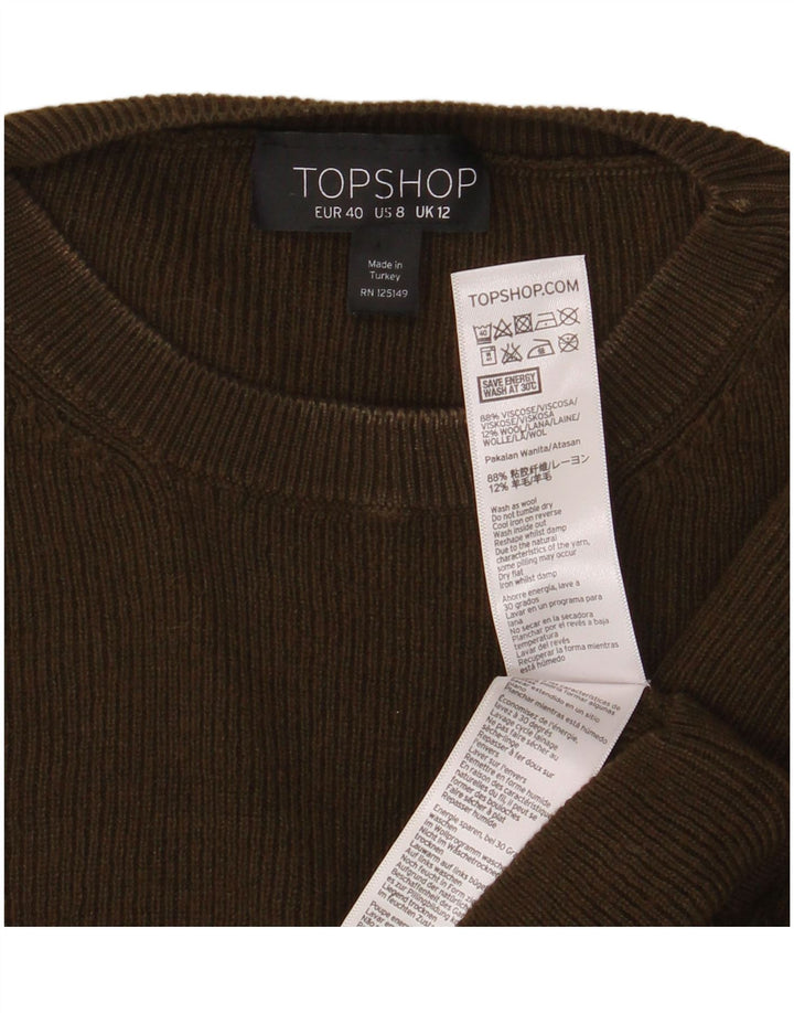 Topshop Damska Krótka Bluzka z Długim Rękawem UK 12 Medium Khaki Wiskoza
