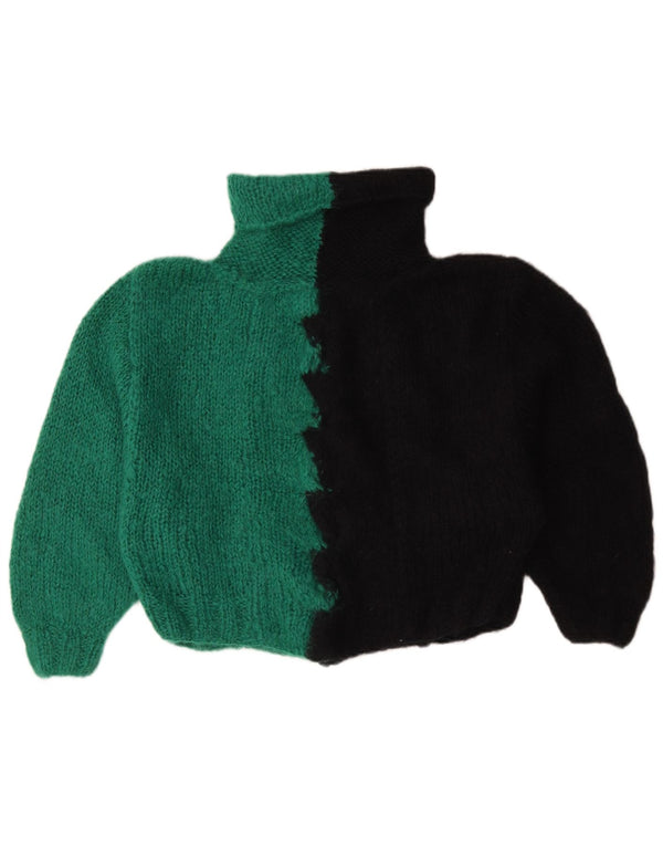 Vintage damski sweter z golfem UK 16, duży zielony blok kolorów