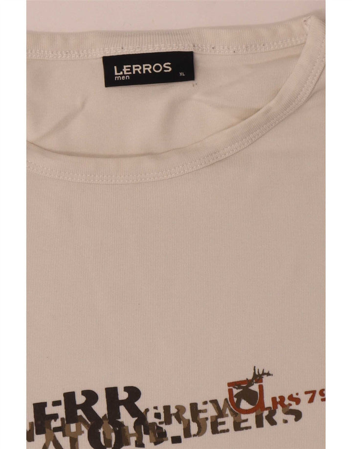 Lerros Męski graficzny top z długim rękawem XL, biała bawełna