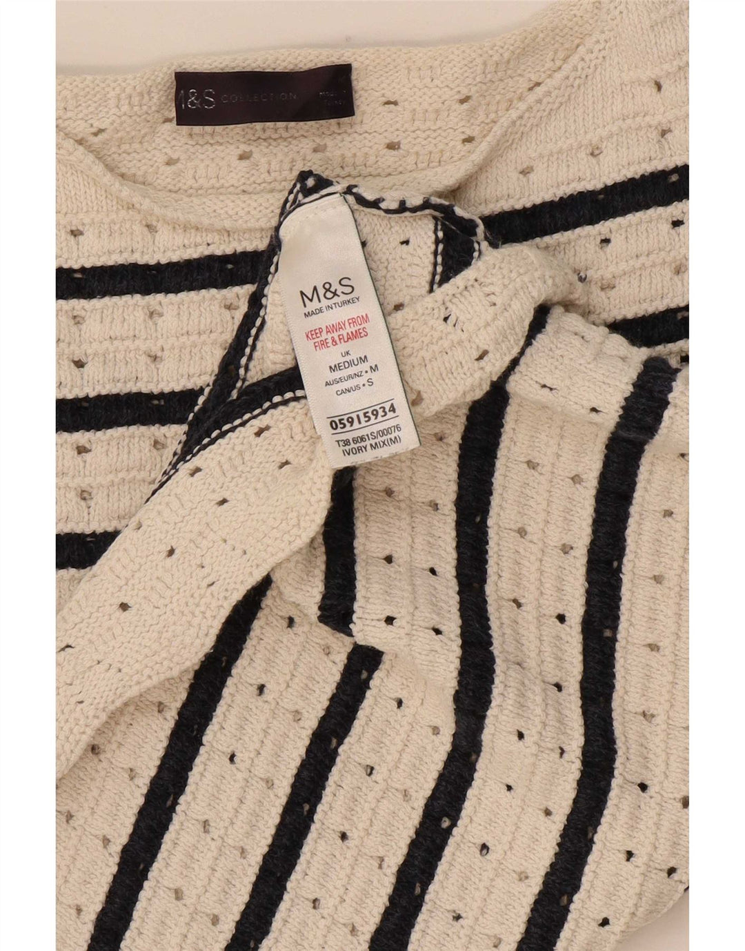Marks & Spencer Damski sweter z okrągłym dekoltem UK 12 w średnie białe paski