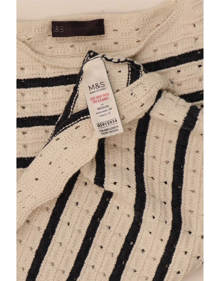 Marks & Spencer Damski sweter z okrągłym dekoltem UK 12 w średnie białe paski