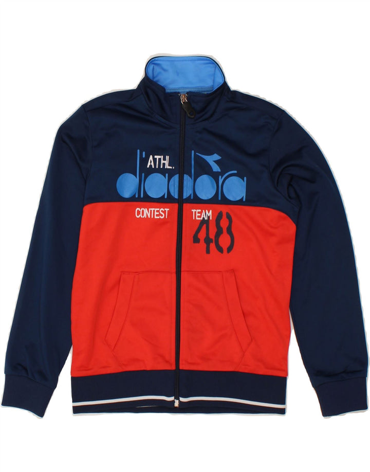 DIADORA Boys Graphic Tracksuit Top Jacket 7-8 Years Medium Red Colourblock Vintage Diadora and Second-Hand Diadora from Messina Hembry 