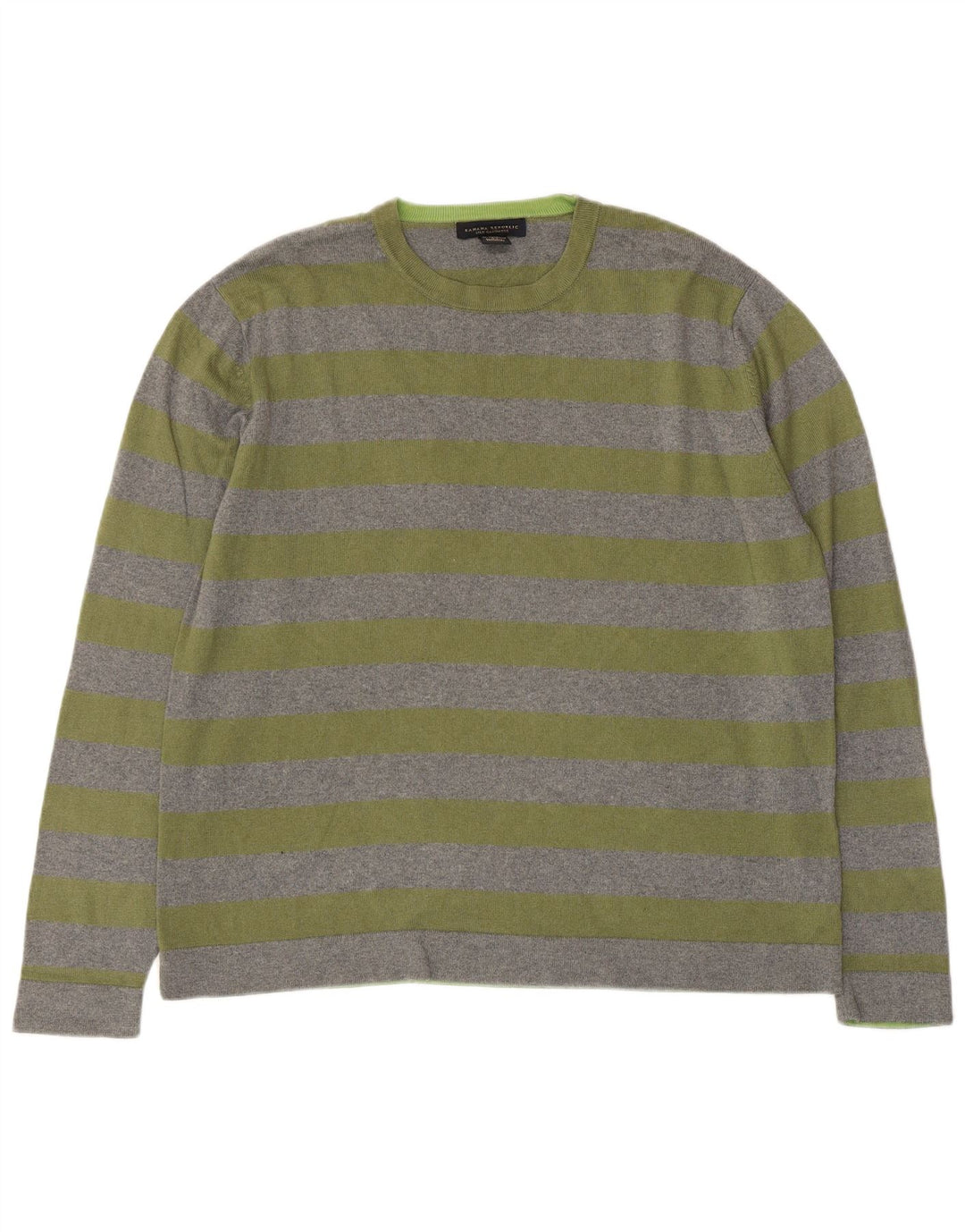 Męski sweter z okrągłym dekoltem Banana Republic, jedwabny w średnie szare paski