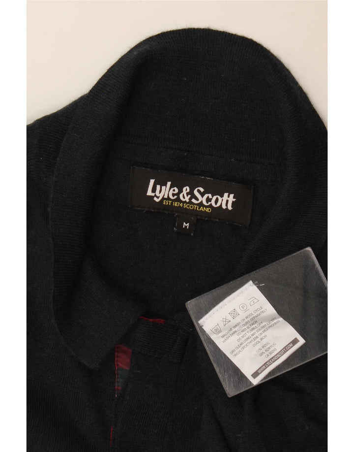 Męski sweter polo Lyle & Scott, wełniany w średnią czarną kratkę