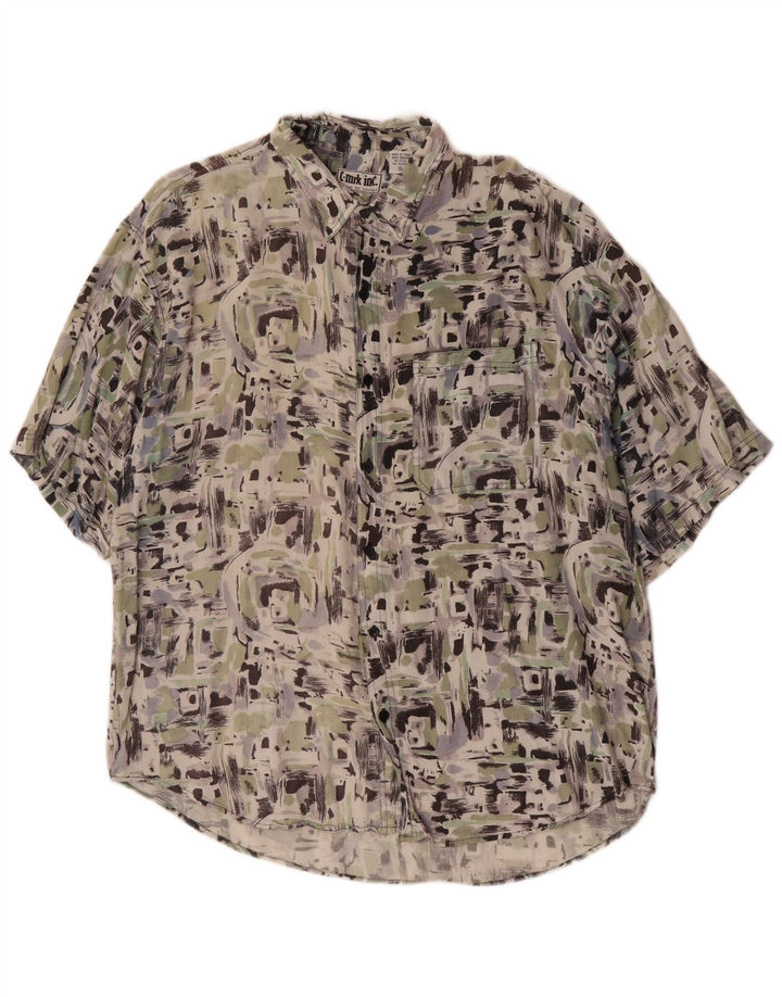 Męska koszula z krótkim rękawem w stylu vintage, abstrakcyjny wzór XL, wielobarwny sztuczny jedwab