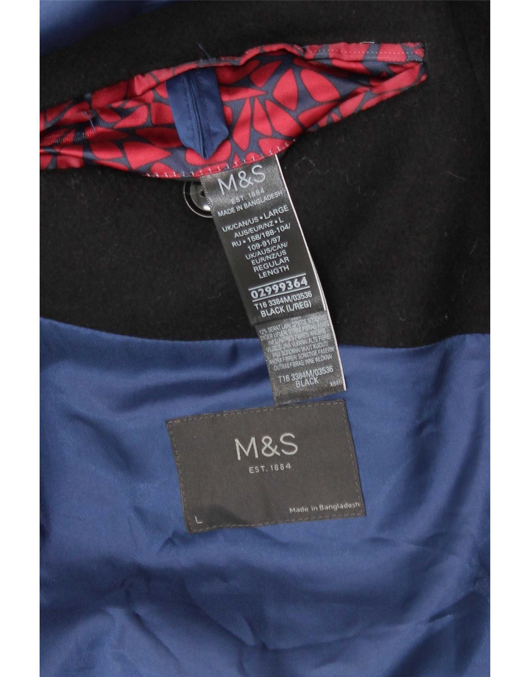 Marks & Spencer Męski płaszcz o regularnym kroju UK 40, duży, czarny, klasyczny