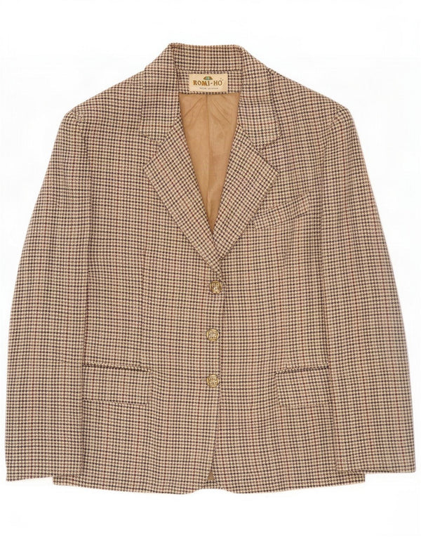 Romi-Ho Womens 3 Button Blazer Jacket IT 44 Medium Beige Houndstooth Wool