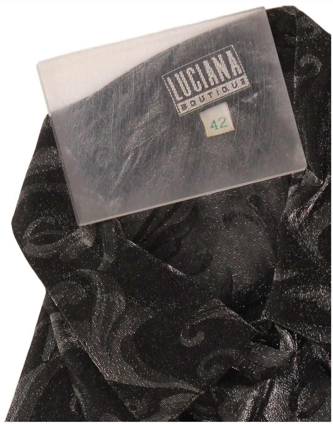 LUCIANA Damska bluzka koszulowa z falbaną z przodu IT 42 Średni szary Paisley