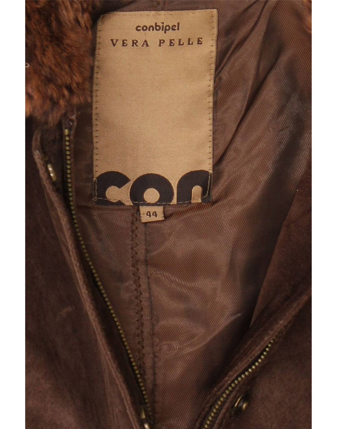 Conbipel damska zamszowa kurtka wiatrówka z kapturem UK 14 średnio brązowa skóra