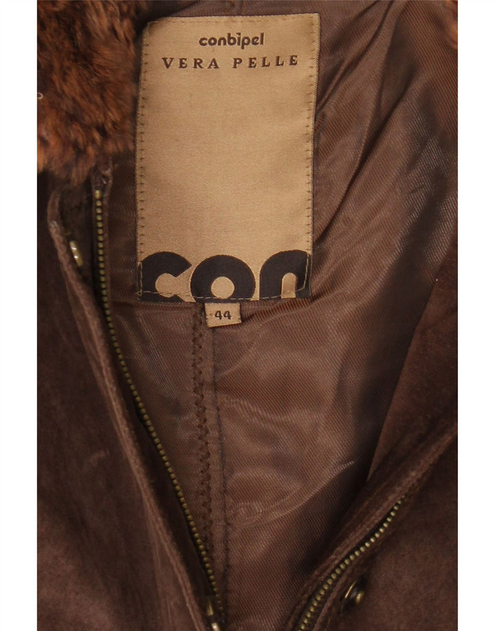 Conbipel damska zamszowa kurtka wiatrówka z kapturem UK 14 średnio brązowa skóra