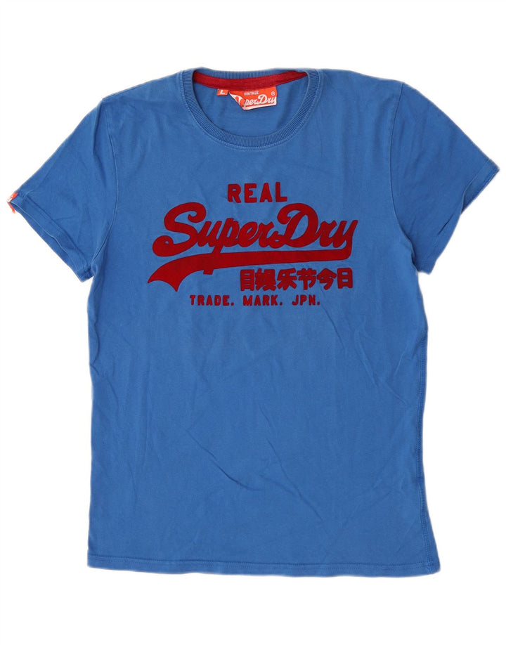 Męski T-shirt z grafiką Superdry, duży, niebieski, bawełniany