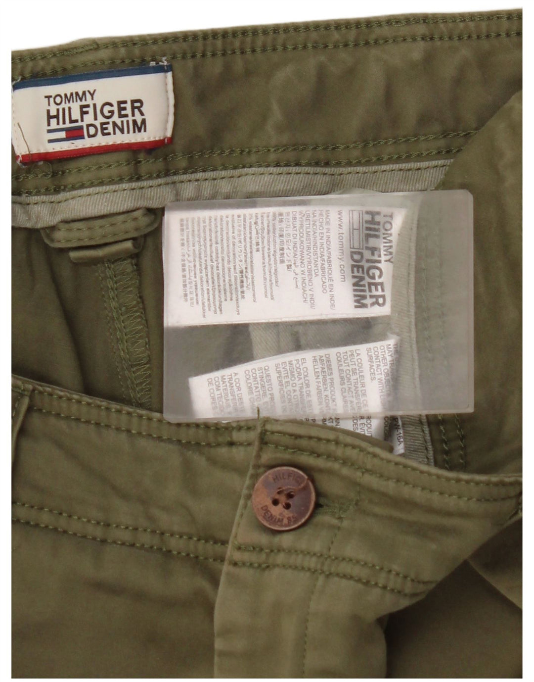 Męskie spodnie typu slim chino TOMMY HILFIGER W31 L32, bawełna khaki