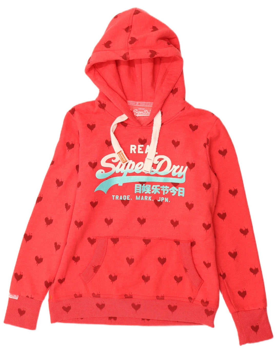 SUPERDRY Damski sweter z kapturem i grafiką UK 16, duże, czerwone, bawełniane serce