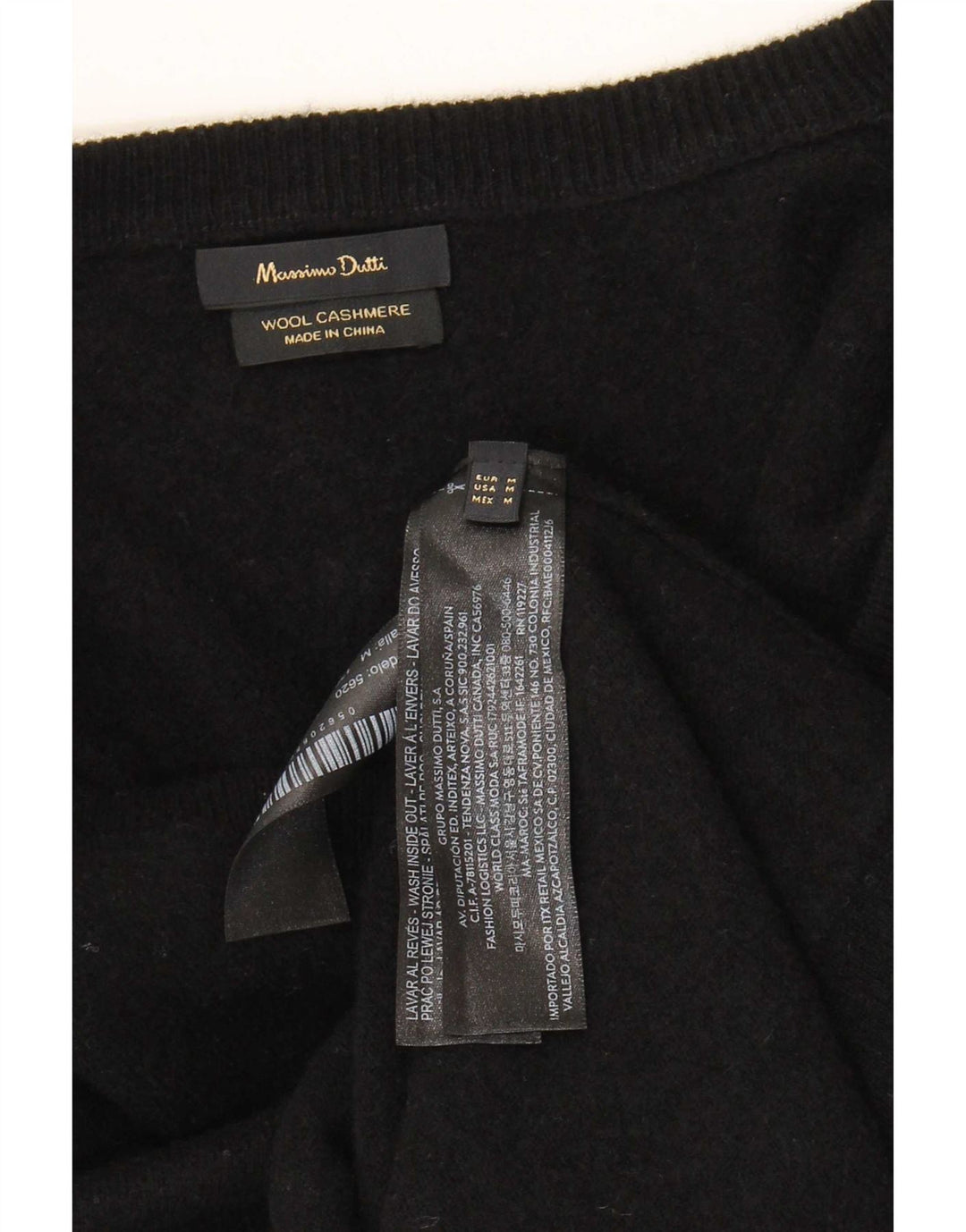 Sweter damski Massimo Dutti z dekoltem w kształcie litery V, UK 14, średnia czarna wełna
