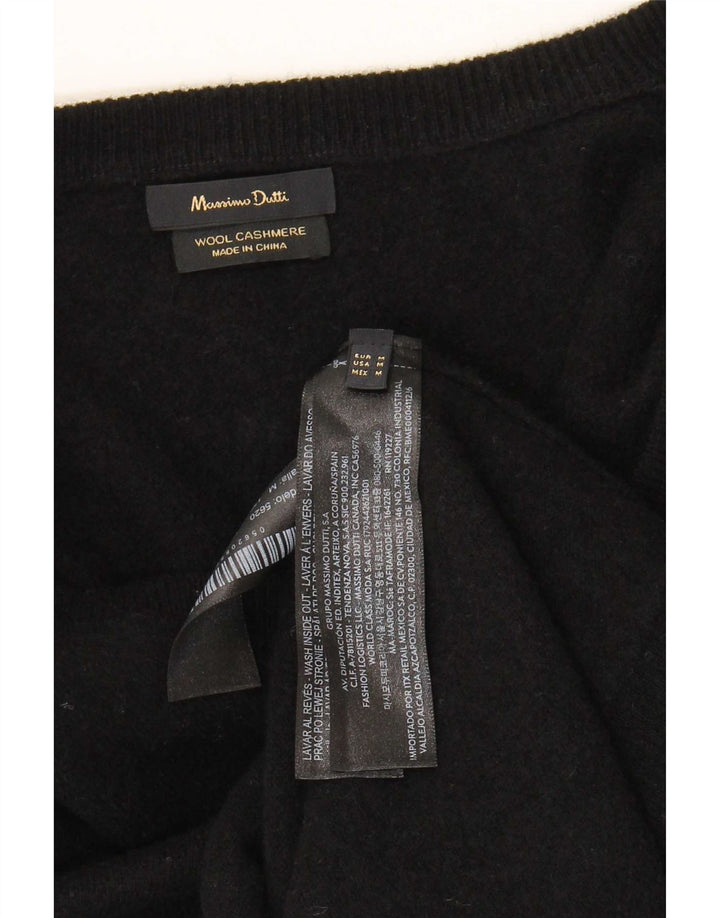 Sweter damski Massimo Dutti z dekoltem w kształcie litery V, UK 14, średnia czarna wełna