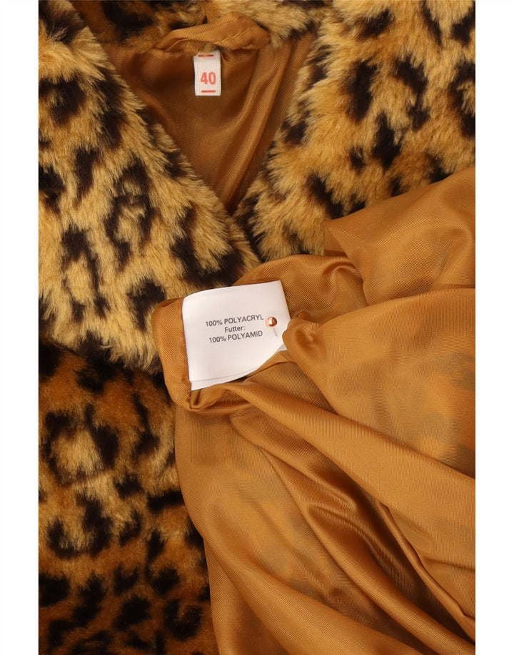 VINTAGE Damski płaszcz oversize ze sztucznego futra EU 40 Średni brązowy nadruk zwierzęcy
