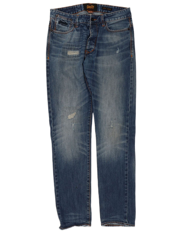 Męskie jeansy Superdry w trudnej sytuacji, o luźnym kroju, zwężane W32 L32, niebieska bawełna