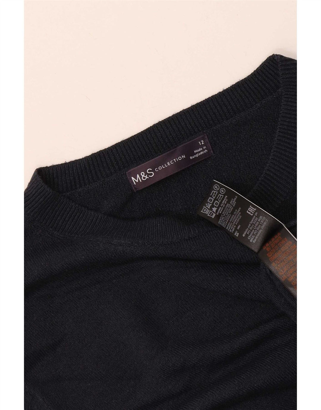 Sweter damski Marks & Spencer z okrągłym dekoltem, UK 12, średni granatowy