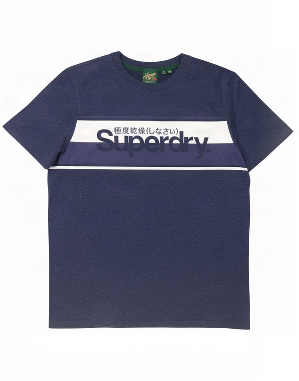Męski T-shirt Superdry z grafiką, 2XL, niebieska bawełna z blokami kolorów