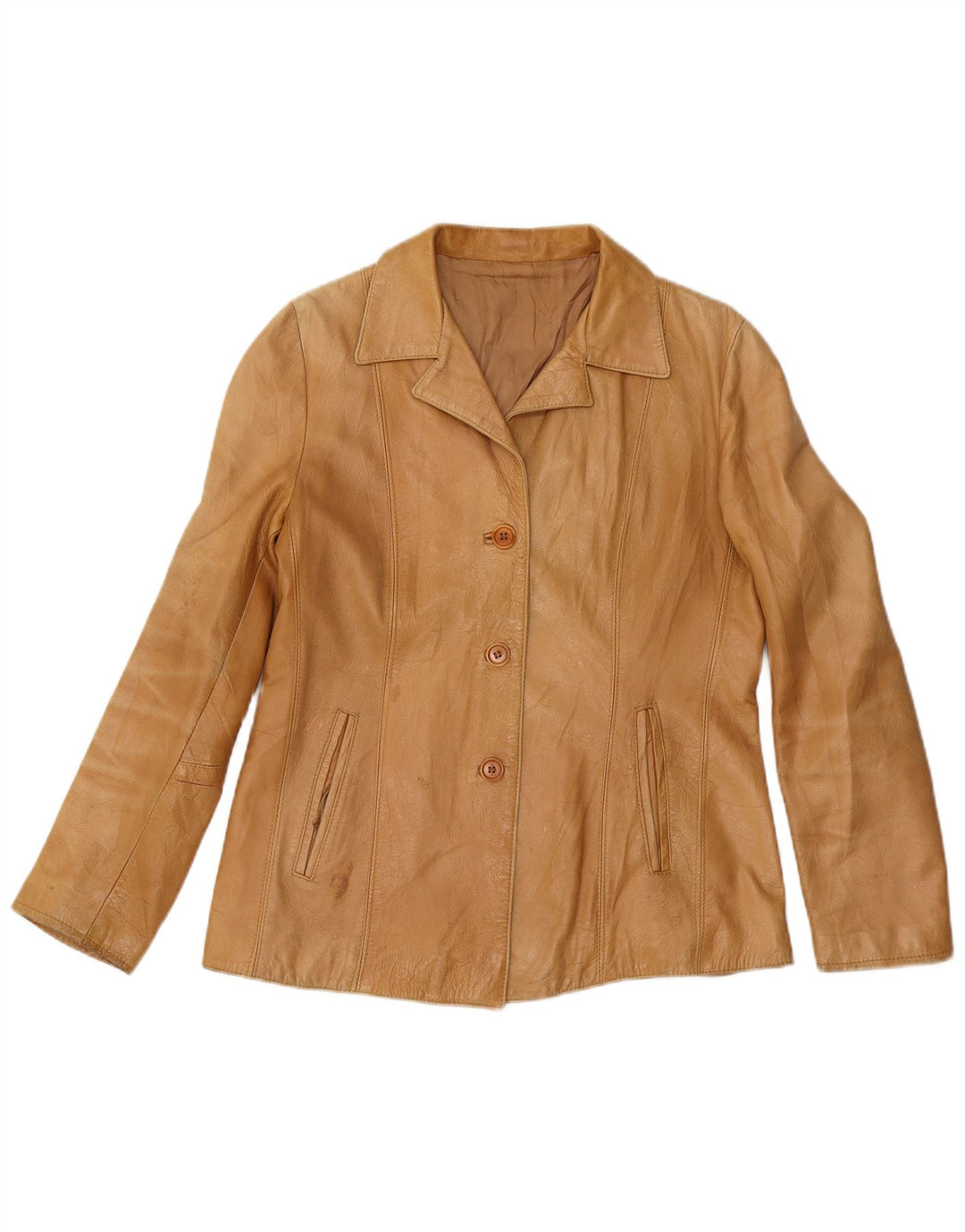 VINTAGE Womens Leather Jacket UK 18 XL Beige Leather