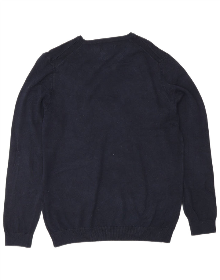 Męski sweter Zara z dekoltem w kształcie litery V, mały, granatowy, wiskozowy, klasyczny