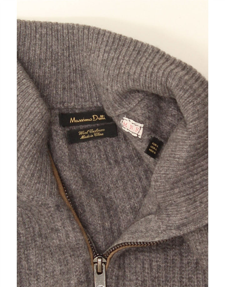 MASSIMO DUTTI Męski sweter rozpinany, duży, szary, wełniany