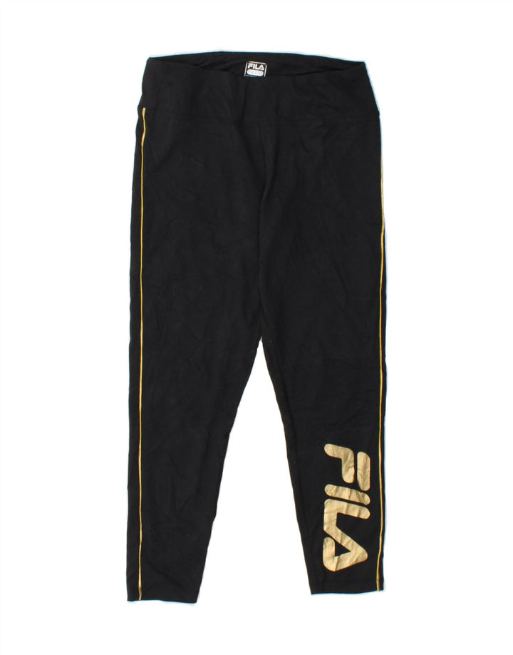 FILA Womens Graphic Capri Leggings UK 10 Small Black Cotton Vintage Fila and Second-Hand Fila from Messina Hembry 