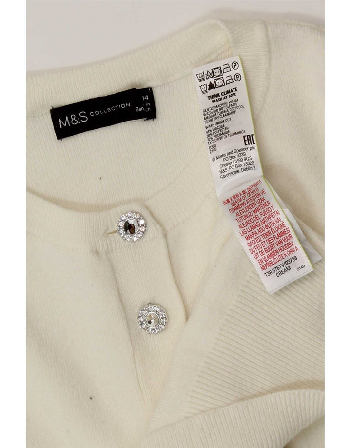 Marks & Spencer Damski sweter typu Crop Cardigan UK 14 Średni złamanej bieli, wiskoza