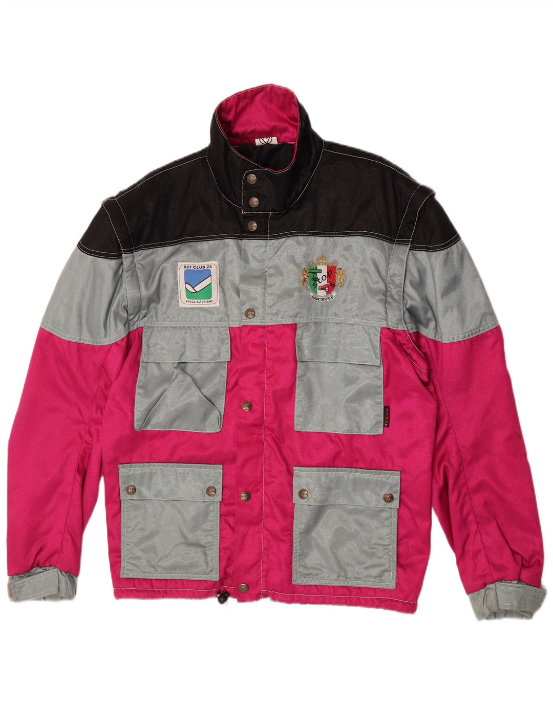 Męska kurtka użytkowa Vintage UK 42 XL Różowy poliamid z blokami kolorów
