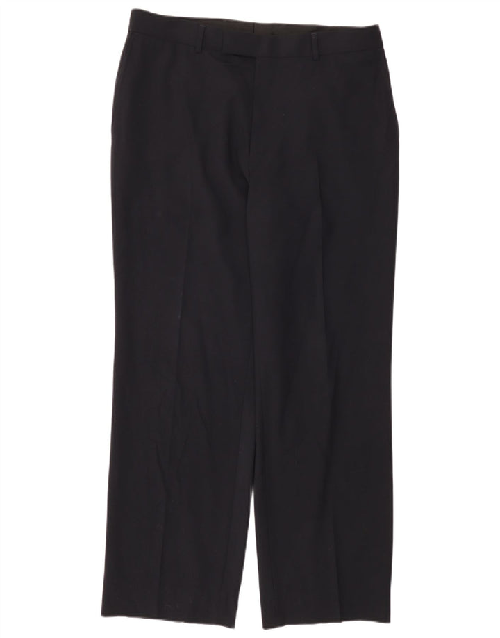 Damskie proste spodnie garniturowe HUGO BOSS W34 L31 Granatowa, dziewicza wełna