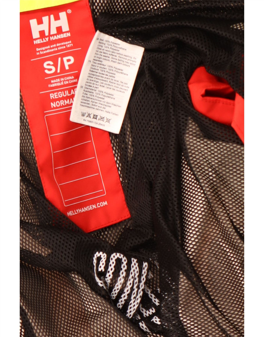 Męska kurtka przeciwdeszczowa z kapturem i grafiką HELLY HANSEN UK 36 w małych czerwonych blokach kolorów