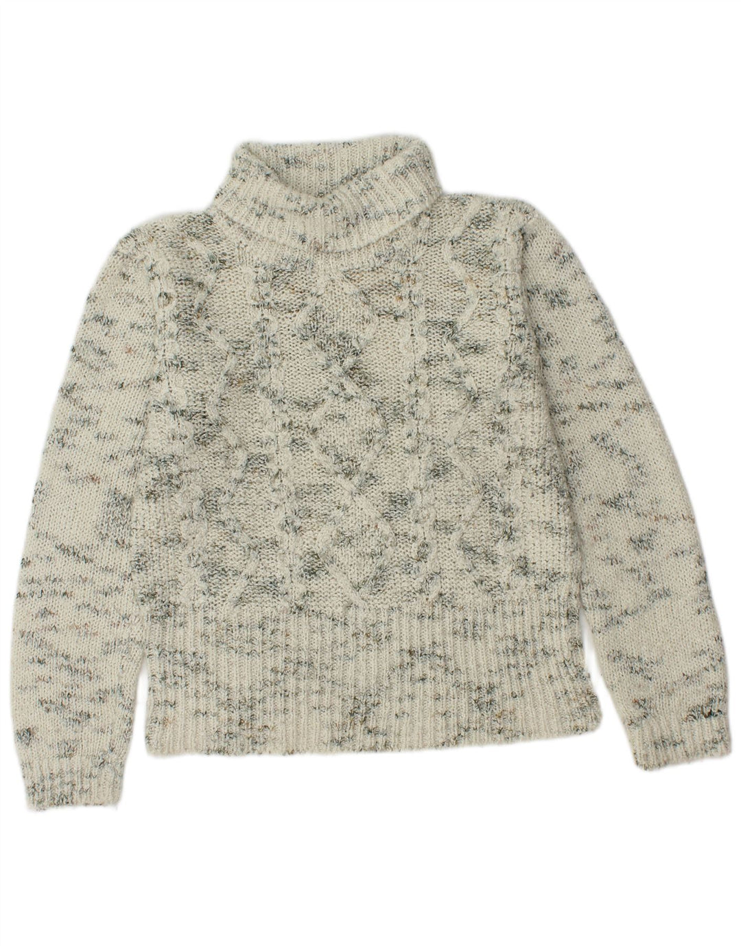 VINTAGE Womens Roll Neck Jumper Sweater UK 14 Medium White Flecked
