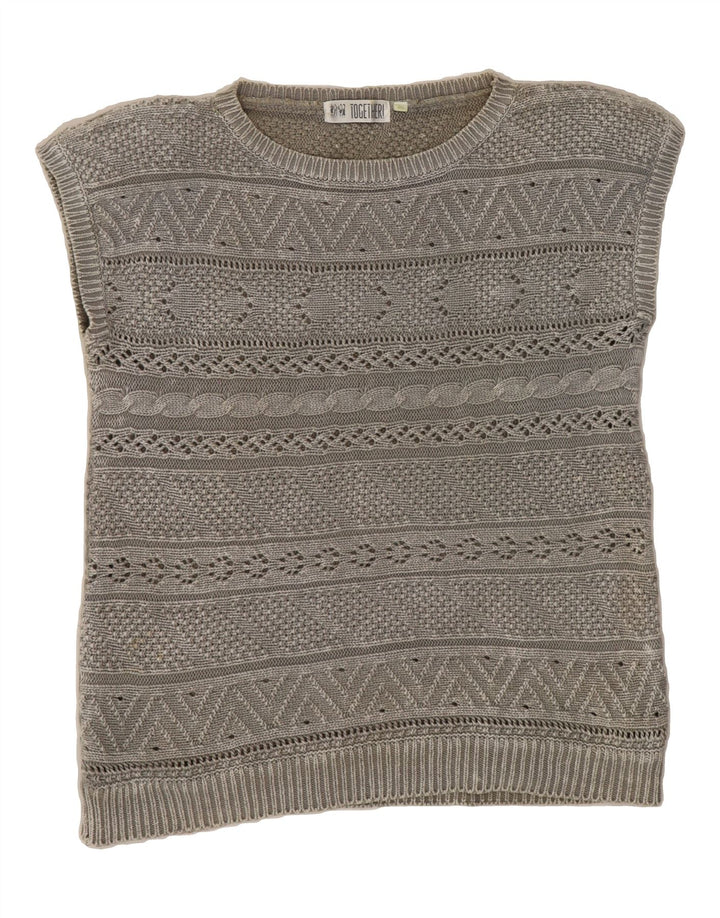 TOGETHER Womens Short Sleeve Boat Neck Jumper Sweater EU 36 Small Grey Vintage Together and Second-Hand Together from Messina Hembry 