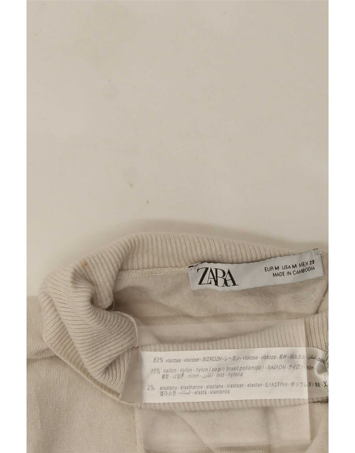 Damski sweter z wywijanym dekoltem Zara UK 12 Średnia biała wiskoza