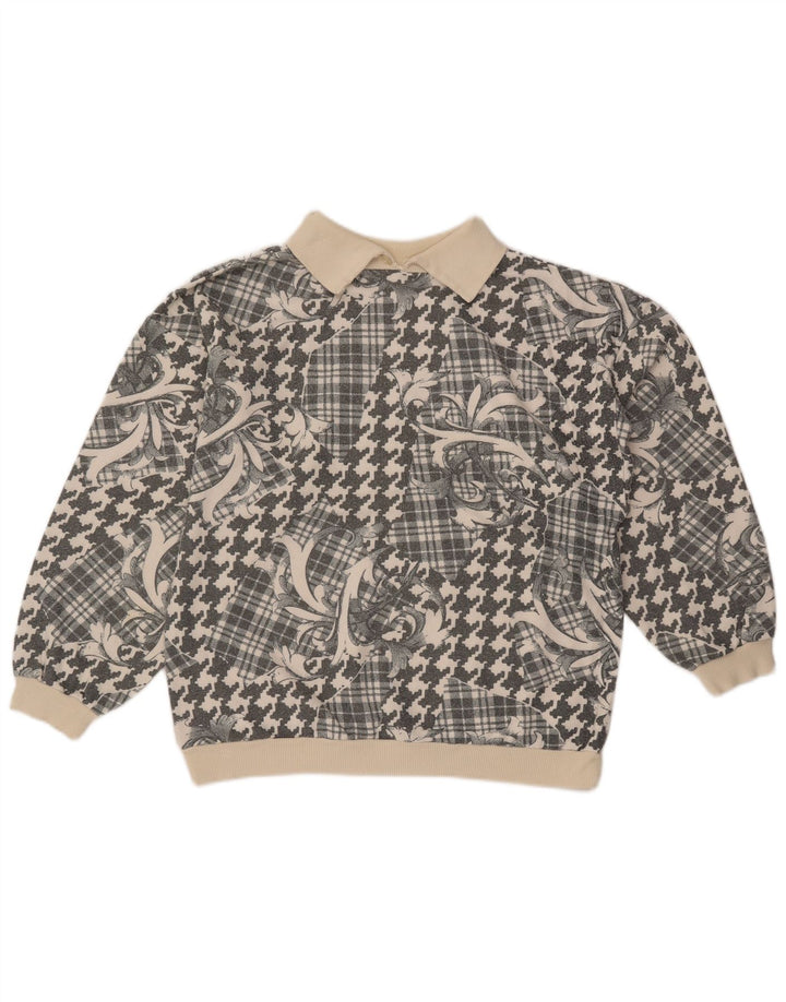 Sweter damski w stylu vintage, z dekoltem polo, UK 18 XL, szary patchwork