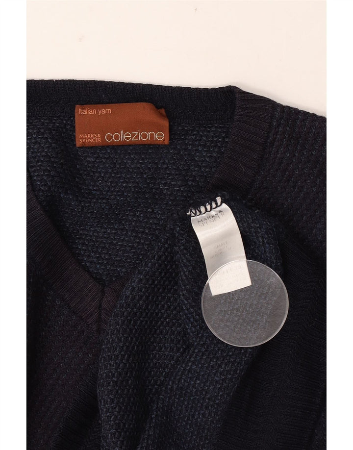 Marks & Spencer Męski sweter z dekoltem w kształcie litery V, mały, granatowy