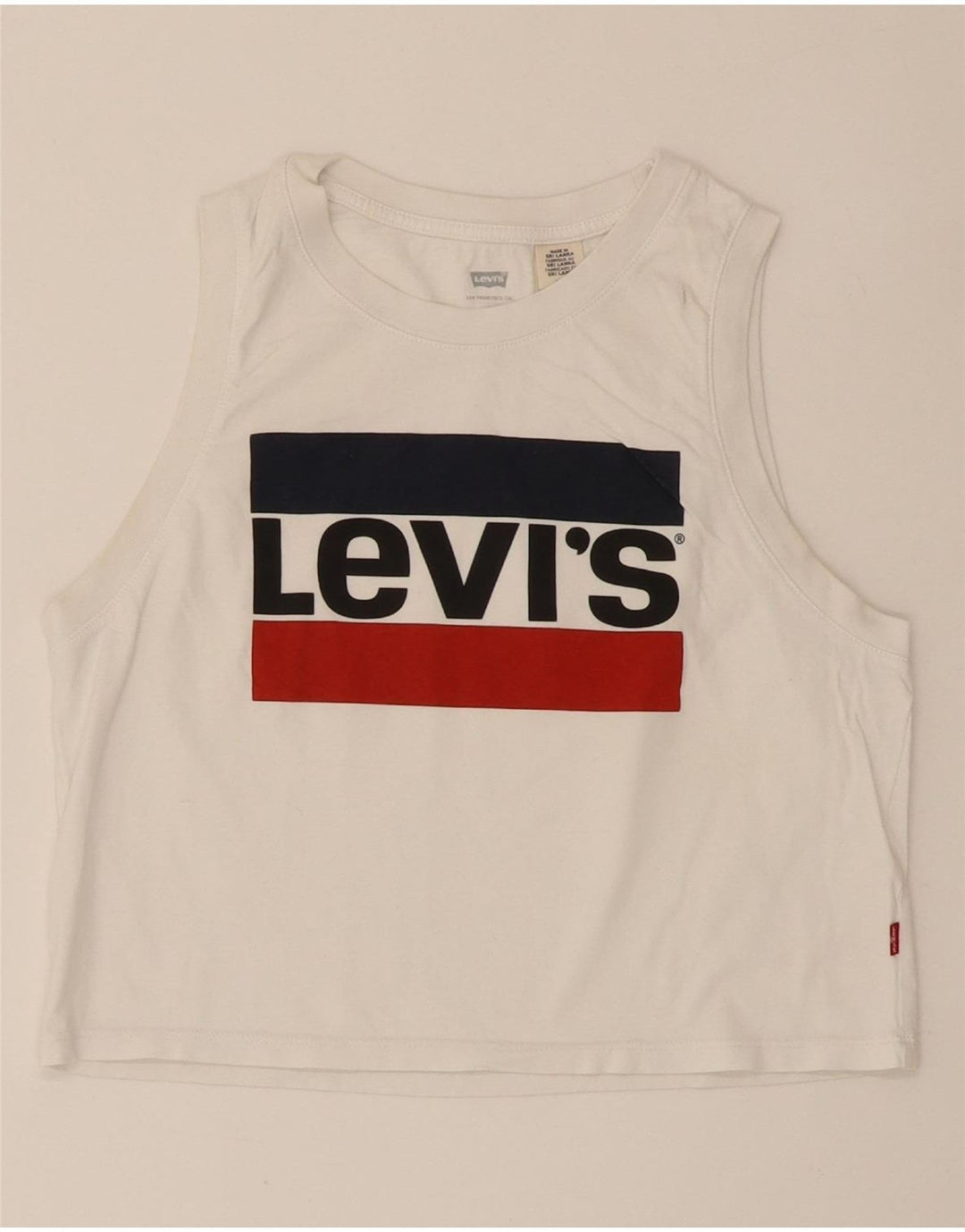 LEVI'S Womens Graphic Vest Top UK 10 Small White Vintage Levi's and Second-Hand Levi's from Messina Hembry 
