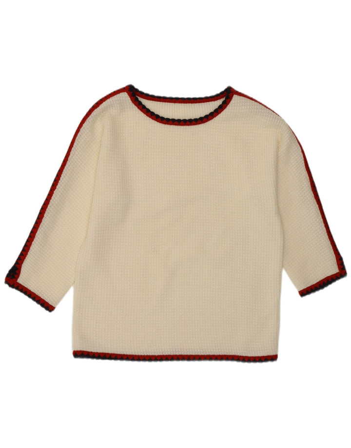 Damski sweter VINTAGE z rękawem 3/4 i dekoltem w łódkę UK 16, duży, biały