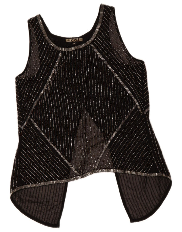 BIBA Damska koszulka bez rękawów, przezroczysta, UK 10, z poliestru w małe czarne paski