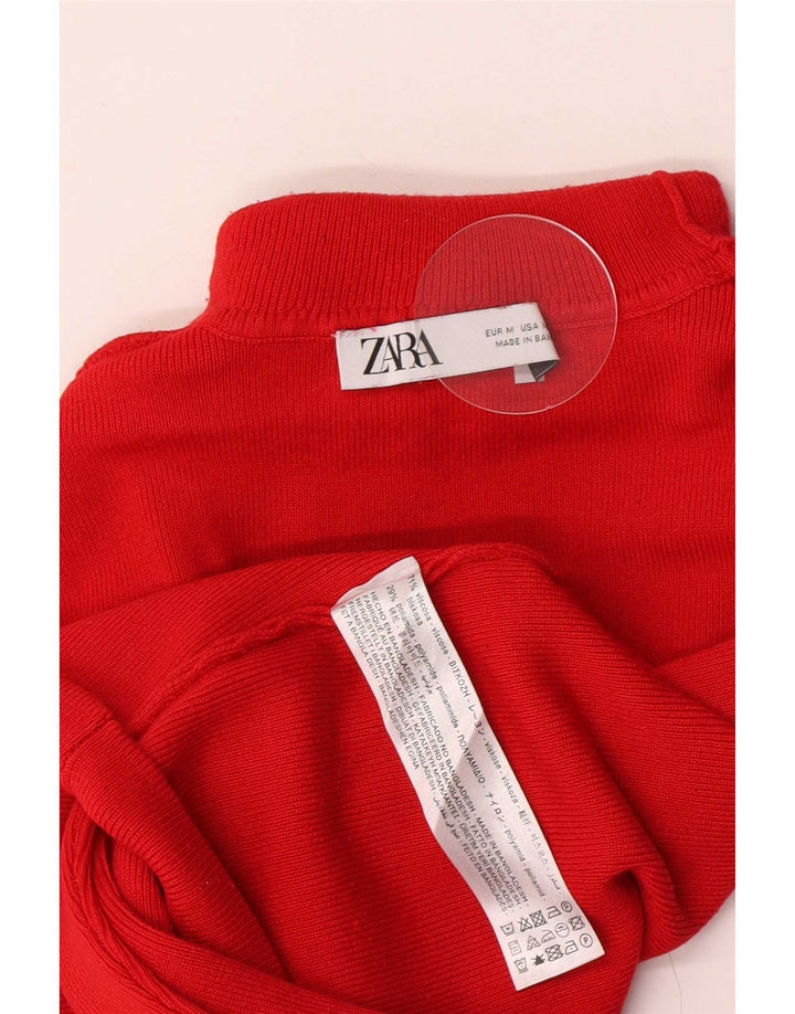 Damski top Zara z okrągłym dekoltem i długim rękawem, UK 12, średnio czerwona wiskoza