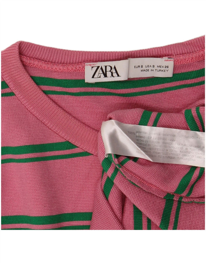 Damski krótki top Zara z długim rękawem, UK 8, małe, różowe paski, poliamid