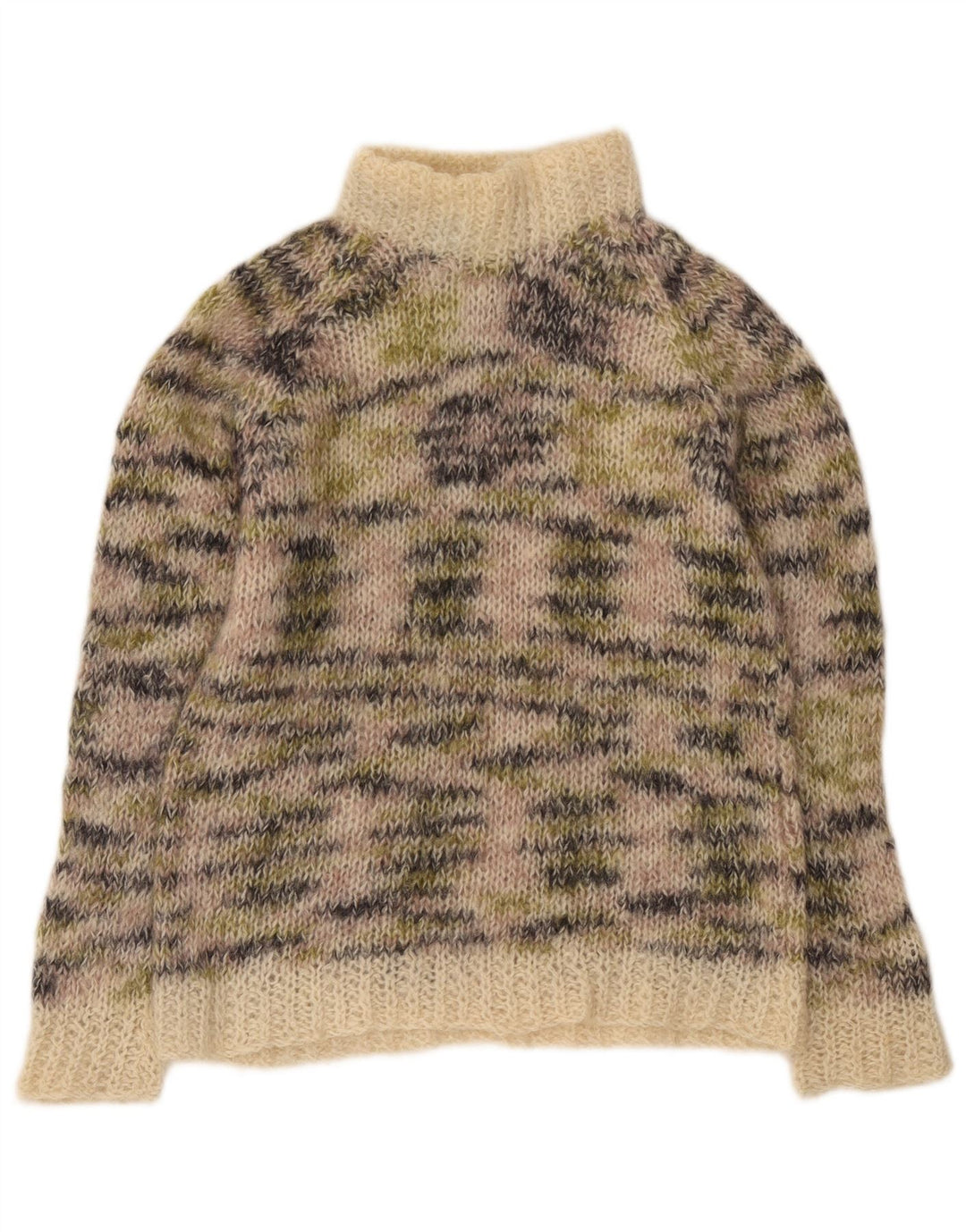 Sweter damski w stylu vintage z golfem UK 12, średni beż, nakrapiany
