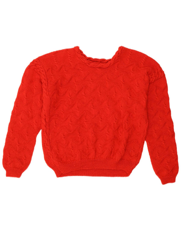Sweter damski w stylu vintage z okrągłym dekoltem UK 14, duży czerwony